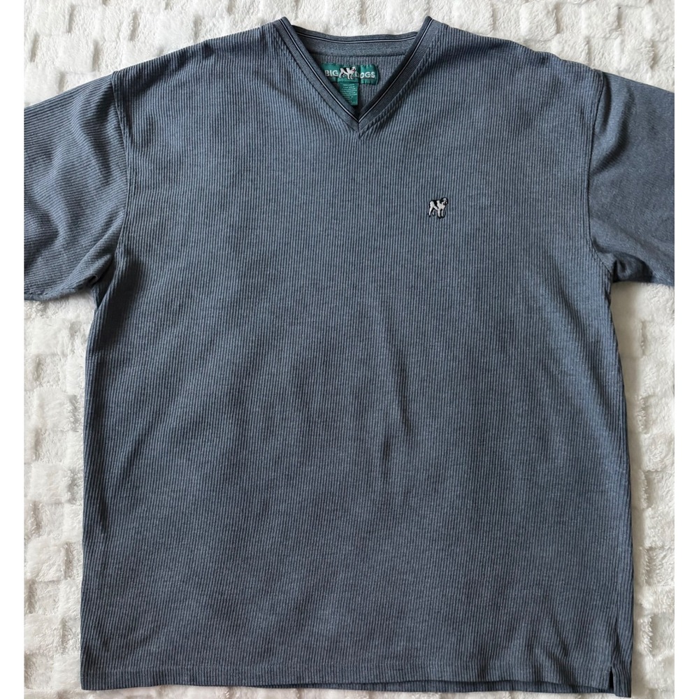 Big Dogs Mens V-Neck Ribbed Knit Shirt Blue Gray Embroidered Logo 1X/2X Relaxed - Picture 3 of 10